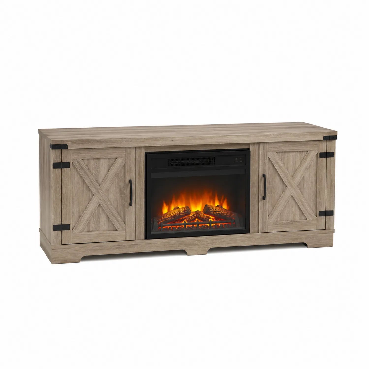 Mueble de TV con chimenea eléctrica de MDF Roble Claro 152x40x70 cm
