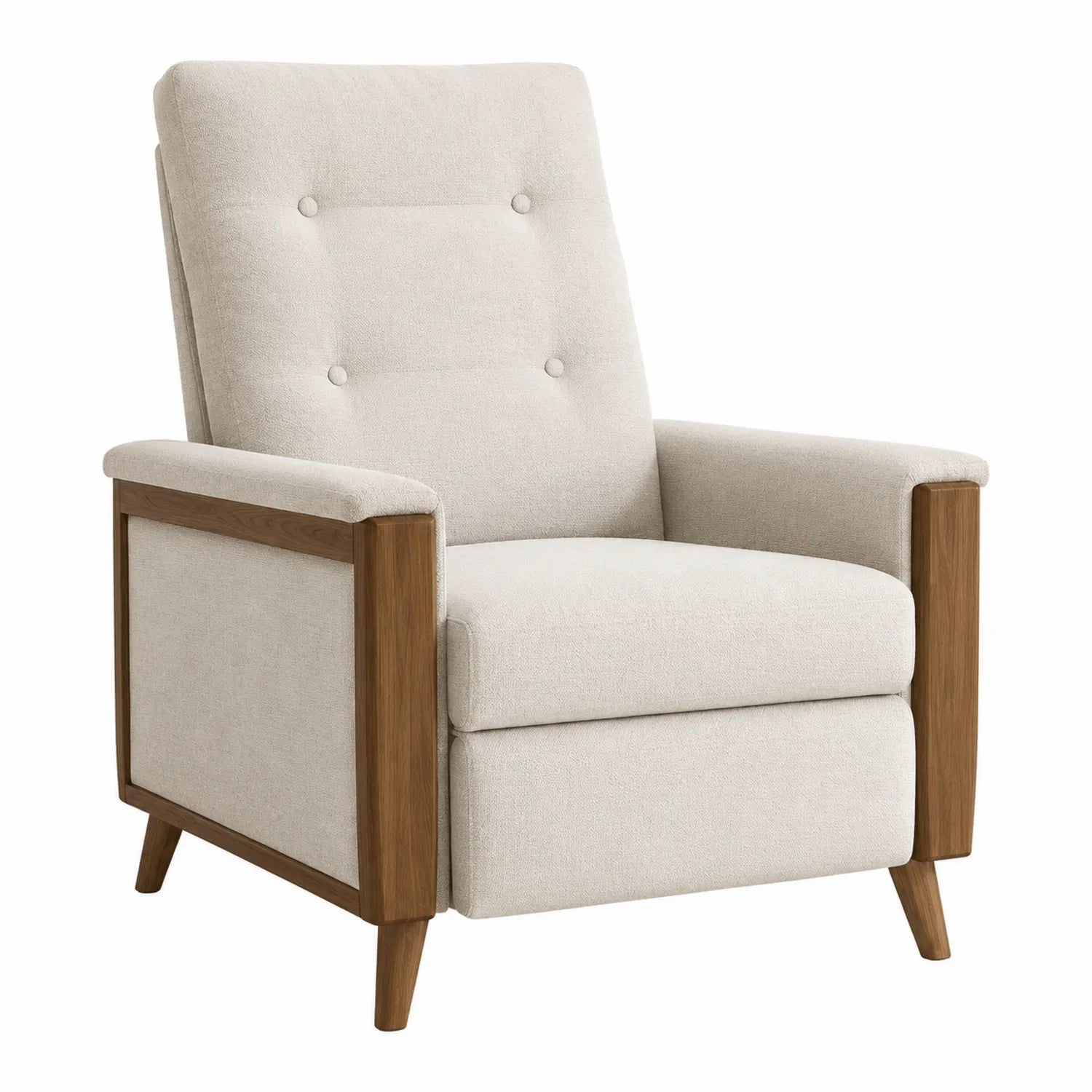 Sillón reclinable de poliéster y madera de nogal, 75cm x 85cm x 100cm