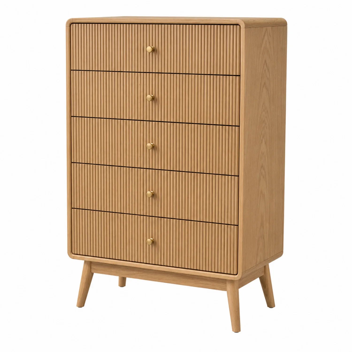 Cómoda de madera de cinco cajones color Roble 120x80x40 cm