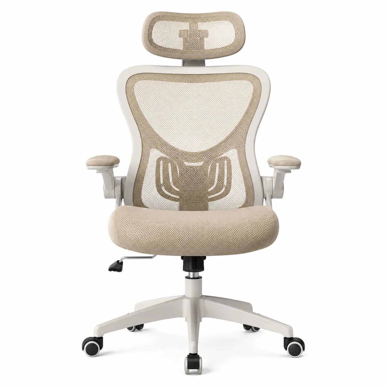 Silla de Oficina de Malla con Reposacabezas Ajustable y Apoyabrazos Beige
