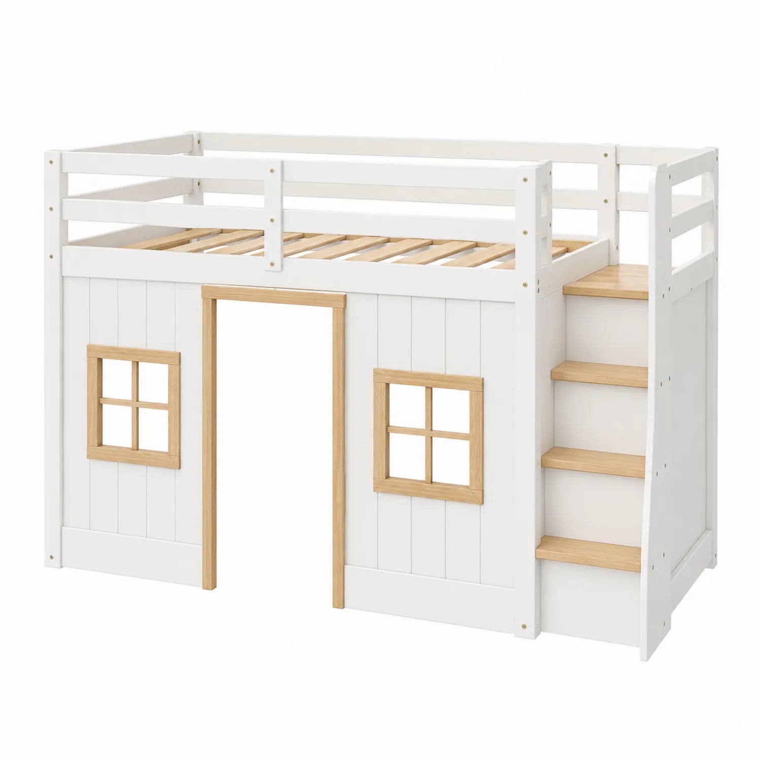 Cama alta infantil de madera con escalera 200x90 cm