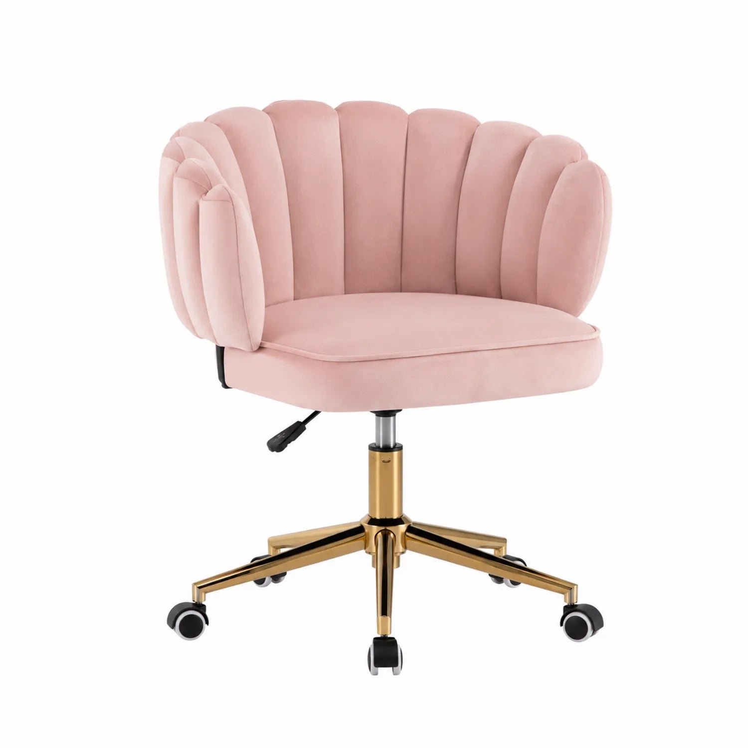 Silla de terciopelo rosa con base de metal dorado