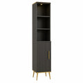Estantería alta de MDF y metal con puerta y estantes LED negro/dorado 40x30x180 cm