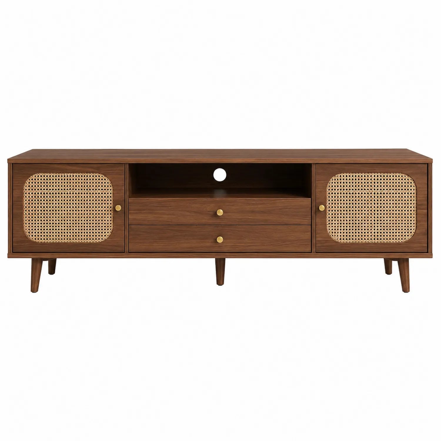 Mueble para TV de Madera con Detalles en Ratán Marrón 160x40x50cm