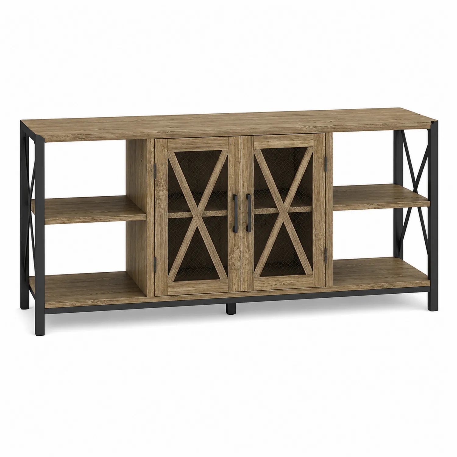 Mueble de TV de MDF con Puertas Metálicas y Estantes 147x40x75 cm