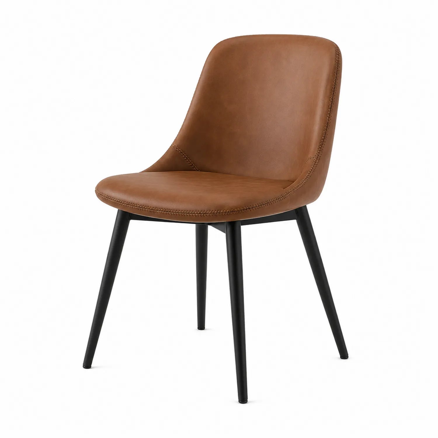 Silla de cuero sintético marrón con patas de metal negro