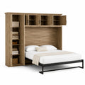 Cama de pared de madera y metal con estanterías integradas 150x200 cm Marrón