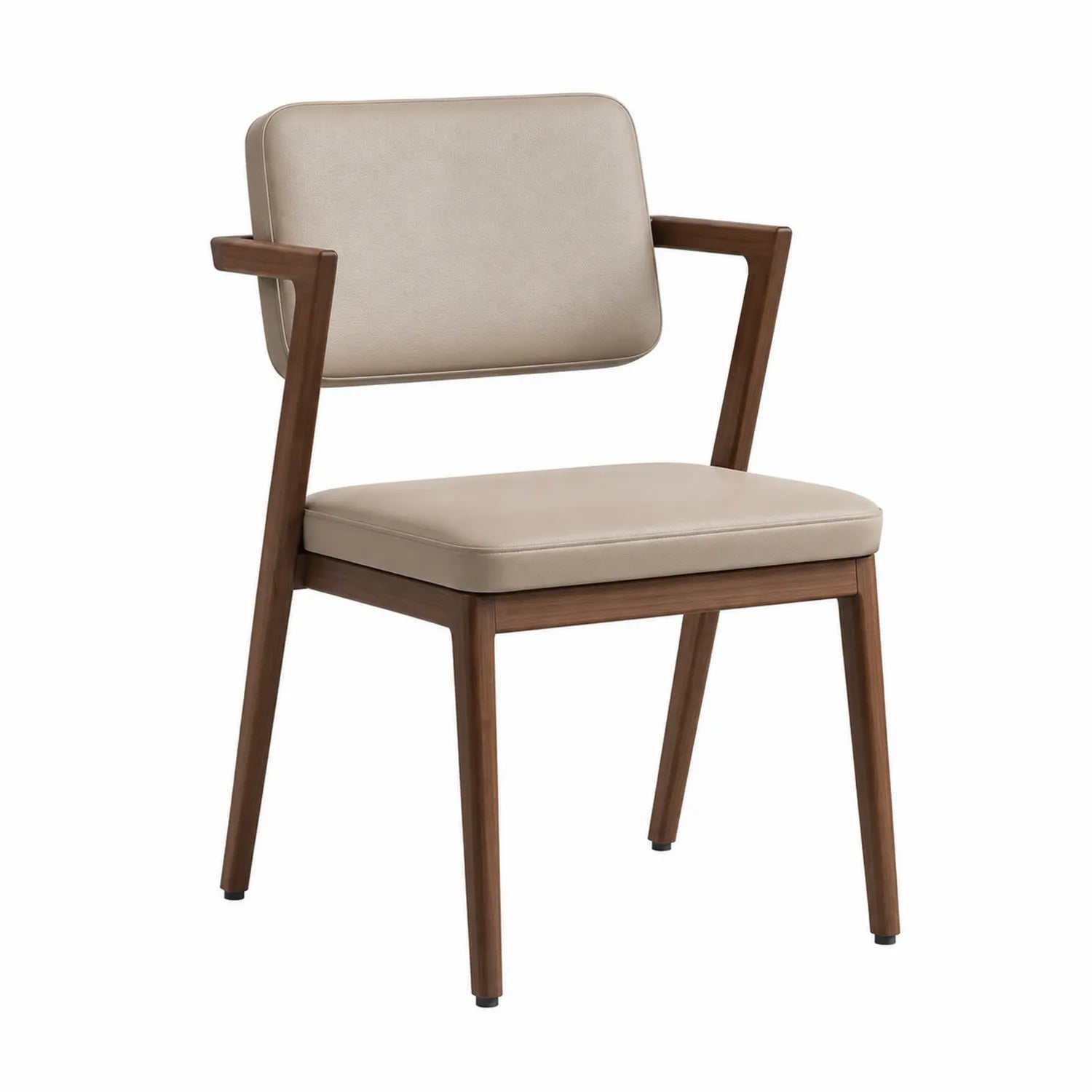 Silla de madera con asiento de cuero sintético beige