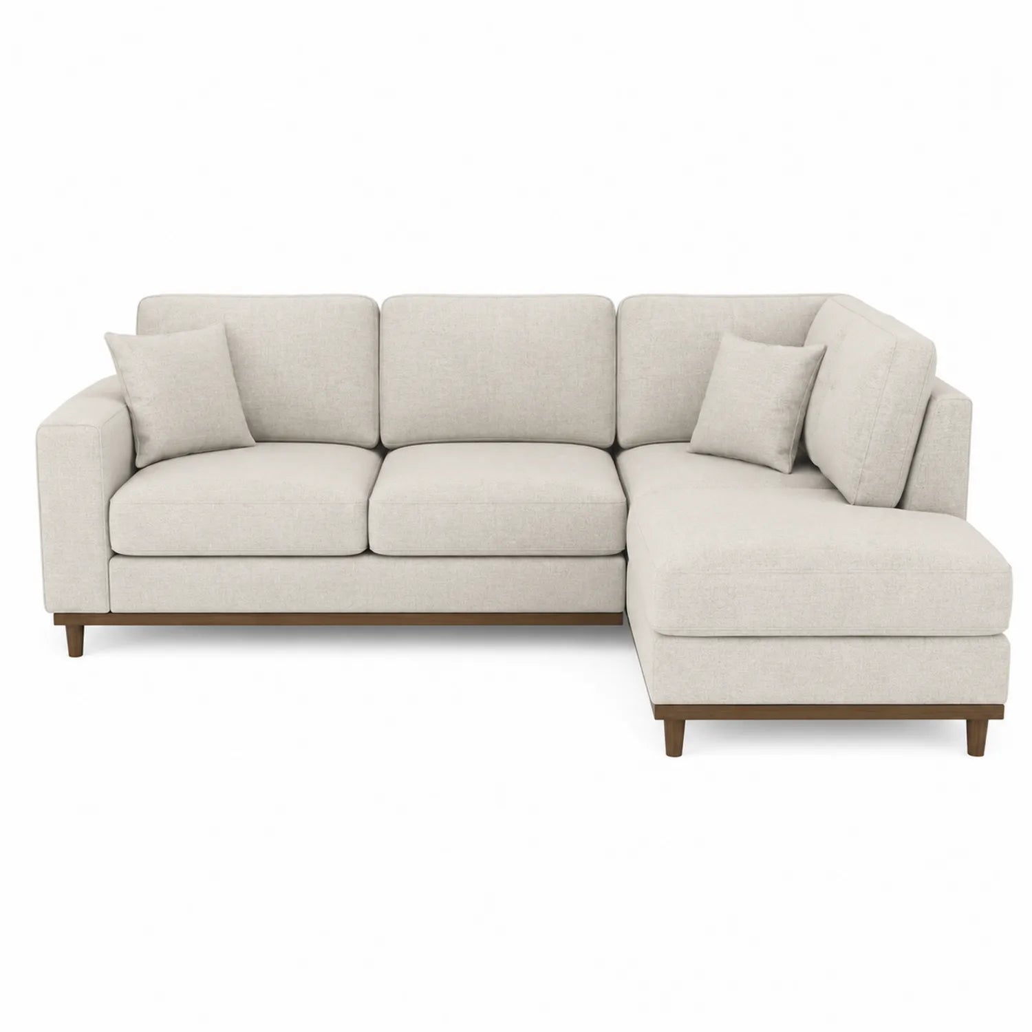 Sofá esquinero en tela de poliéster beige con base de madera 260x160x85 cm