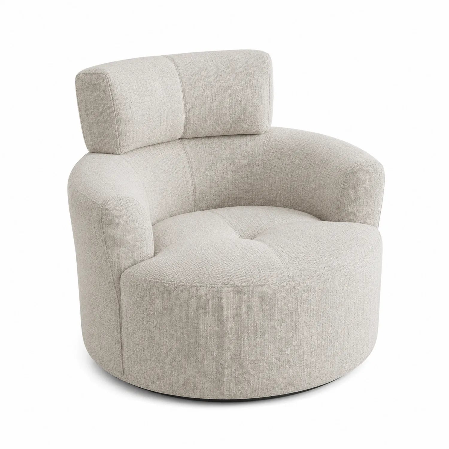 Sillón giratorio de tela beige con respaldo curvo