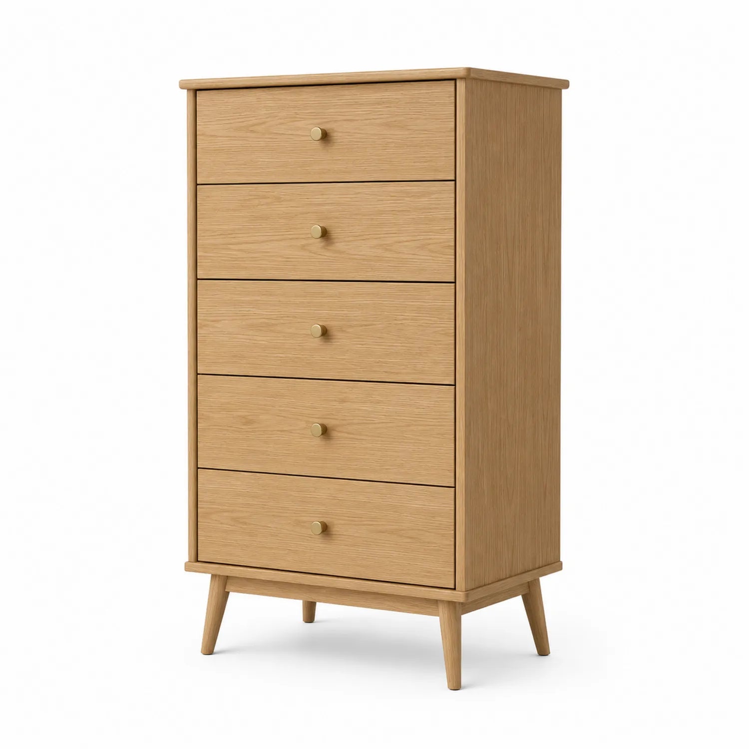 Cajonera alta de madera de roble con 5 cajones