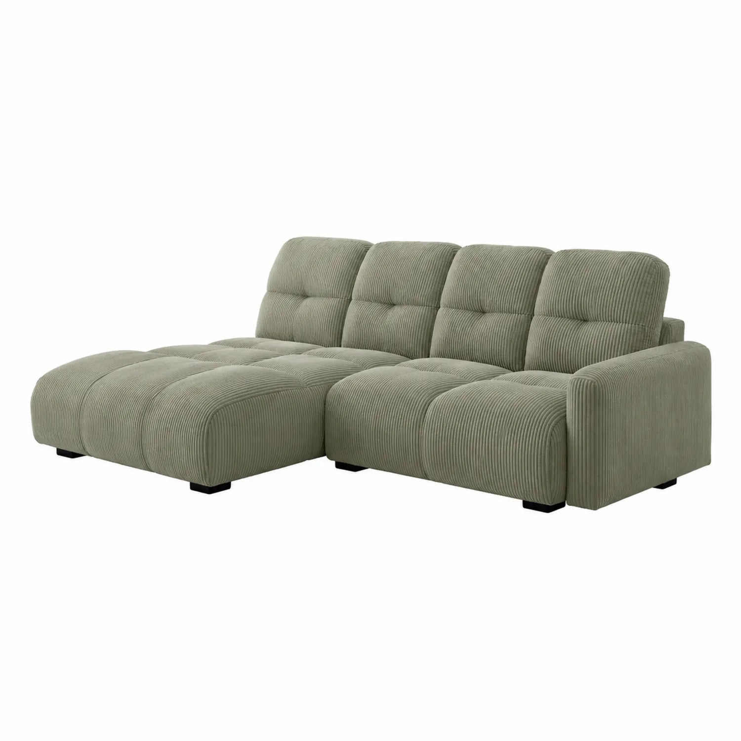 Sofá chaise longue de pana sintética verde 250x150x85 cm
