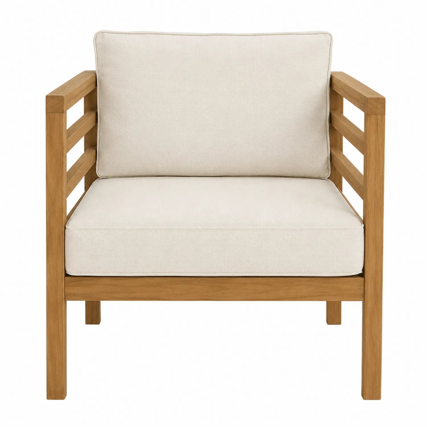 Silla de madera de teca con cojines de poliéster beige