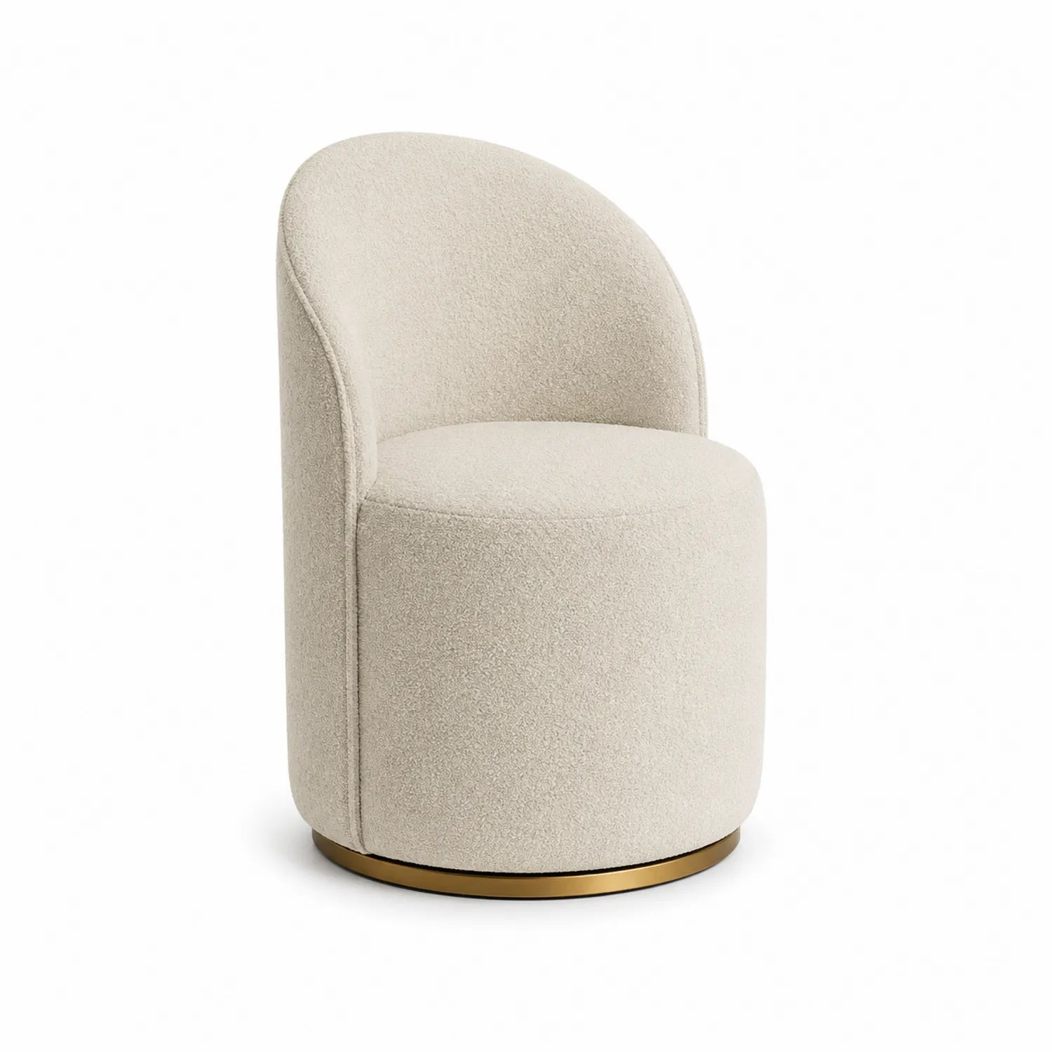 Silla tapizada beige con base metálica dorada