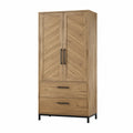 Armario de Madera Maciza con 2 Puertas y 2 Cajones 200x90x50 cm Roble