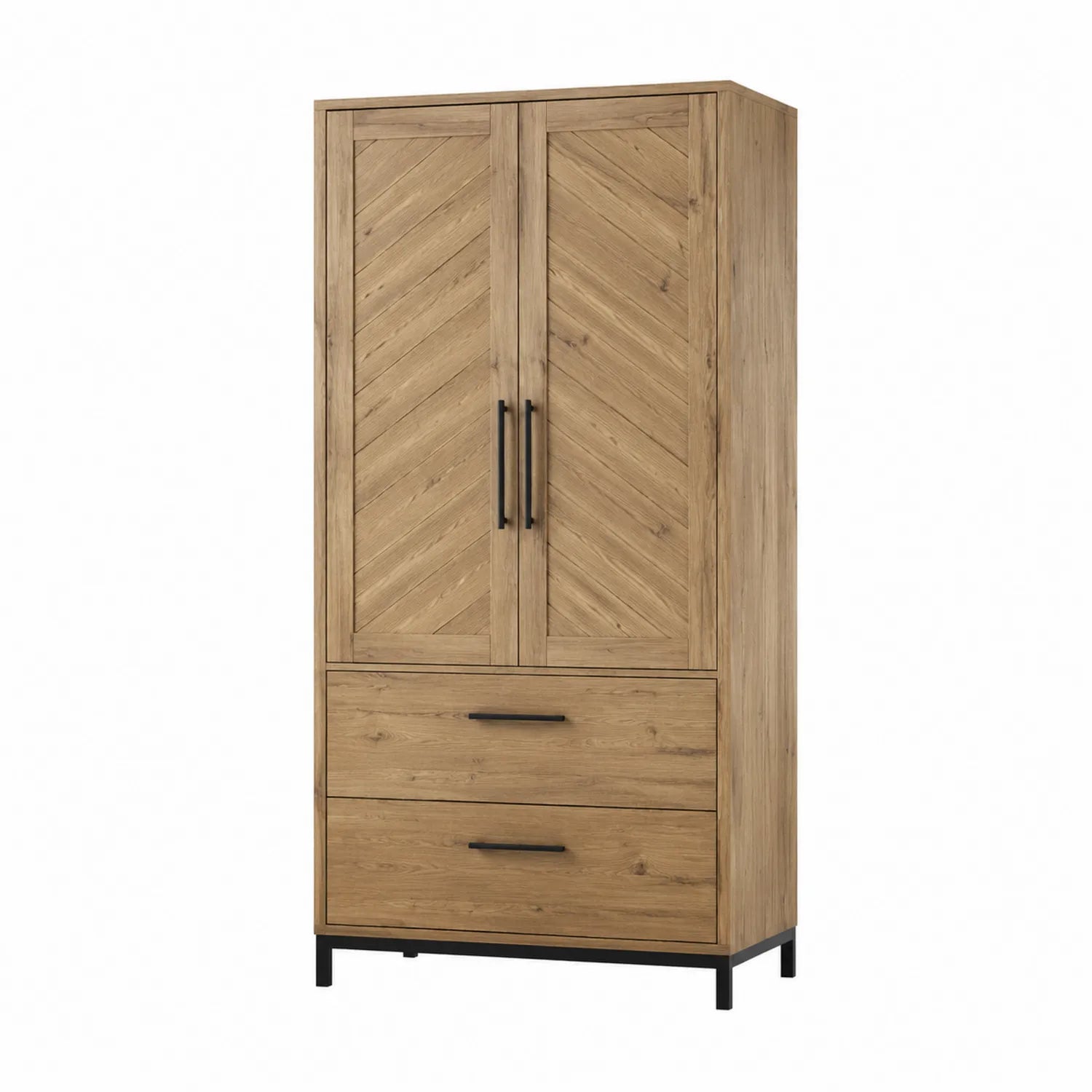 Armario de Madera Maciza con 2 Puertas y 2 Cajones 200x90x50 cm Roble