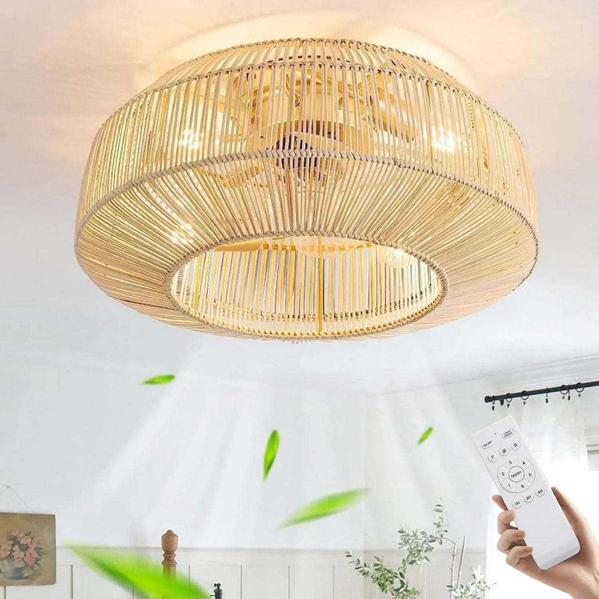 Ventilator, E27, Afstandsbediening geluidsarm Plafondlamp, Ventilator 6 Windsnelheden Licht, Ventilator Woonkamer Eetkamer