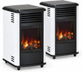 Gaskachel met 2 stuks, extra gasverwarming op wielen, 3,4 kW, wit en houtvuureffect