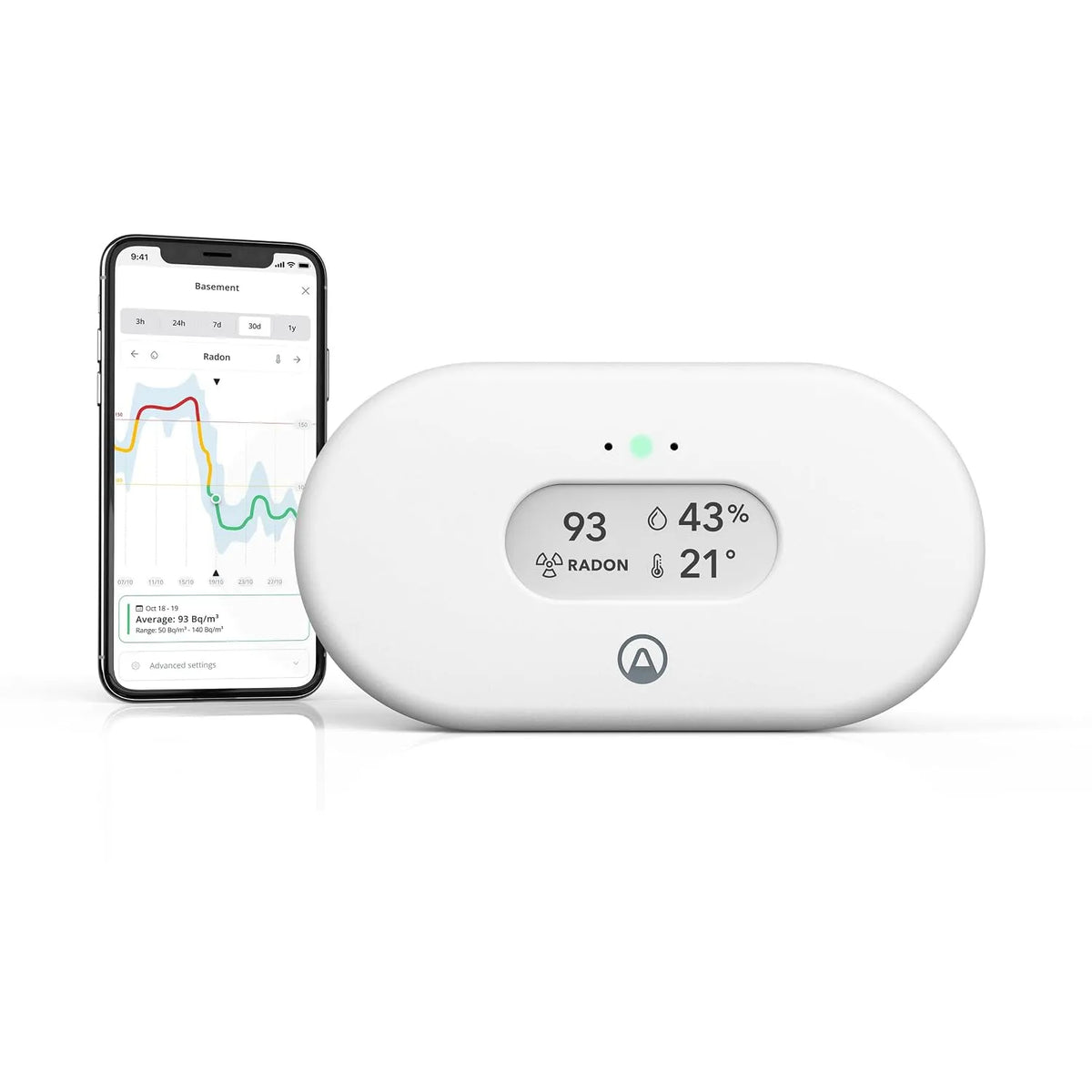 Airthings, Radonmeter, Radondetector radon, luchtvochtigheid, temperatuur met wifiverbinding