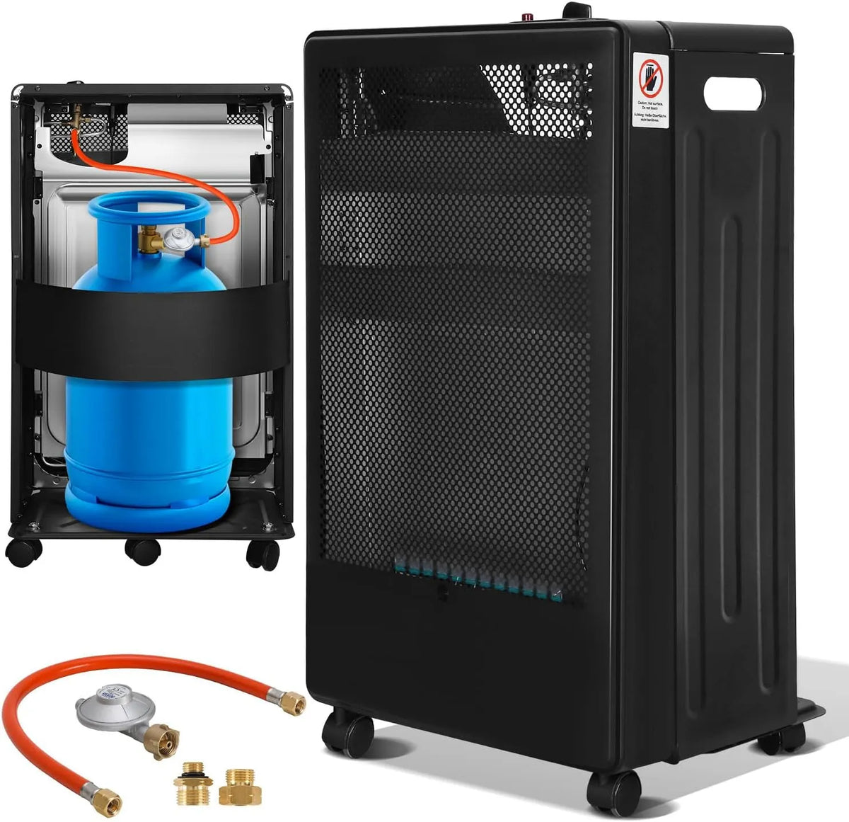 Gaskachel, 15 kg, incl. gasdrukregelaar, gasverwarming voor binnenruimtes, 3800 watt, gasslang