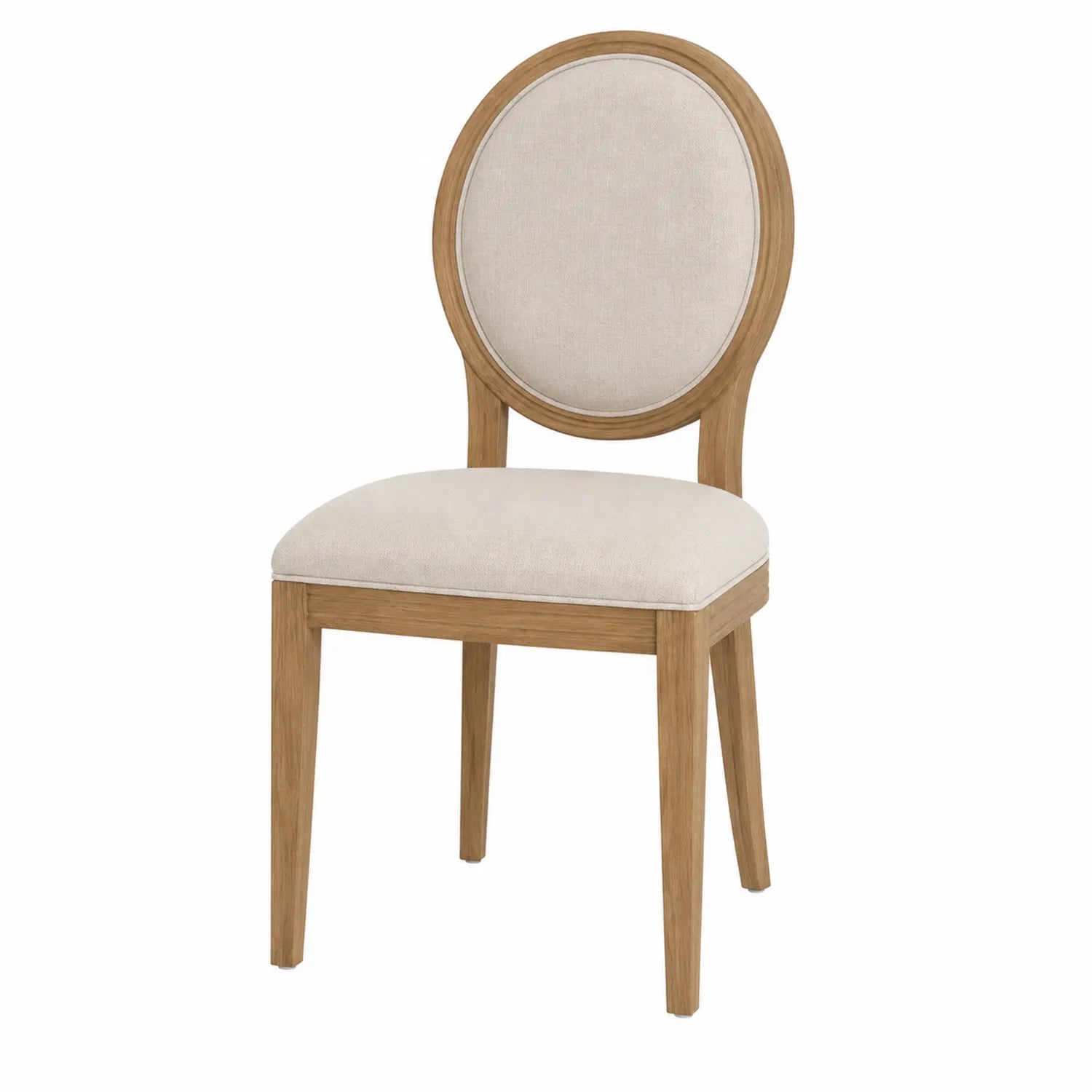 Silla de comedor con marco de madera y tapizado de lino beige