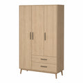 Armario de Madera con 3 Puertas y 2 Cajones, Roble, 180x100x50 cm