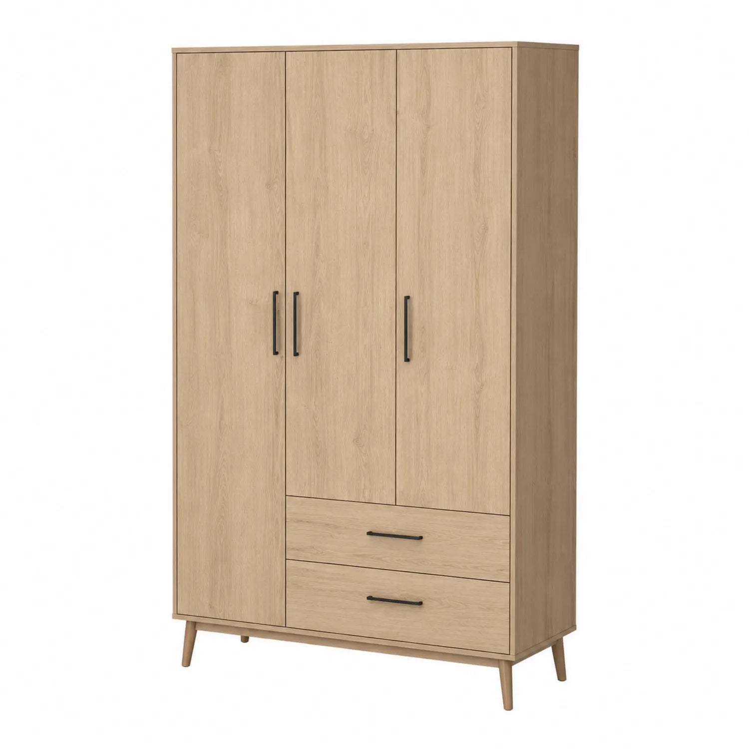 Armario de Madera con 3 Puertas y 2 Cajones, Roble, 180x100x50 cm
