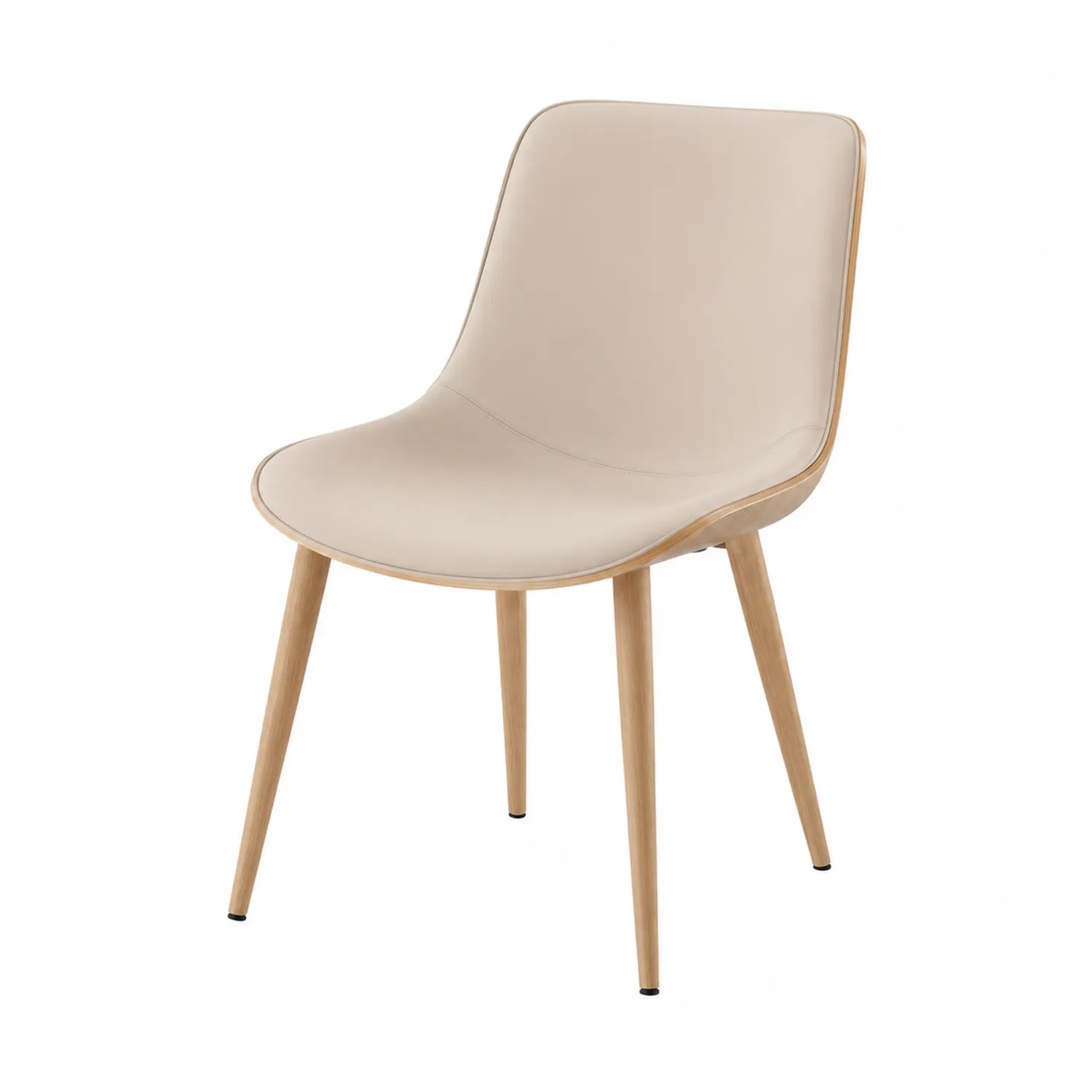 Silla de comedor de cuero sintético beige con patas de madera 80x49x54 cm