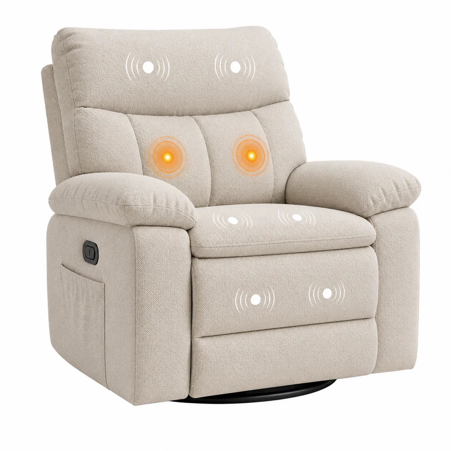 Sillón reclinable con masaje y calefacción tela poliéster beige