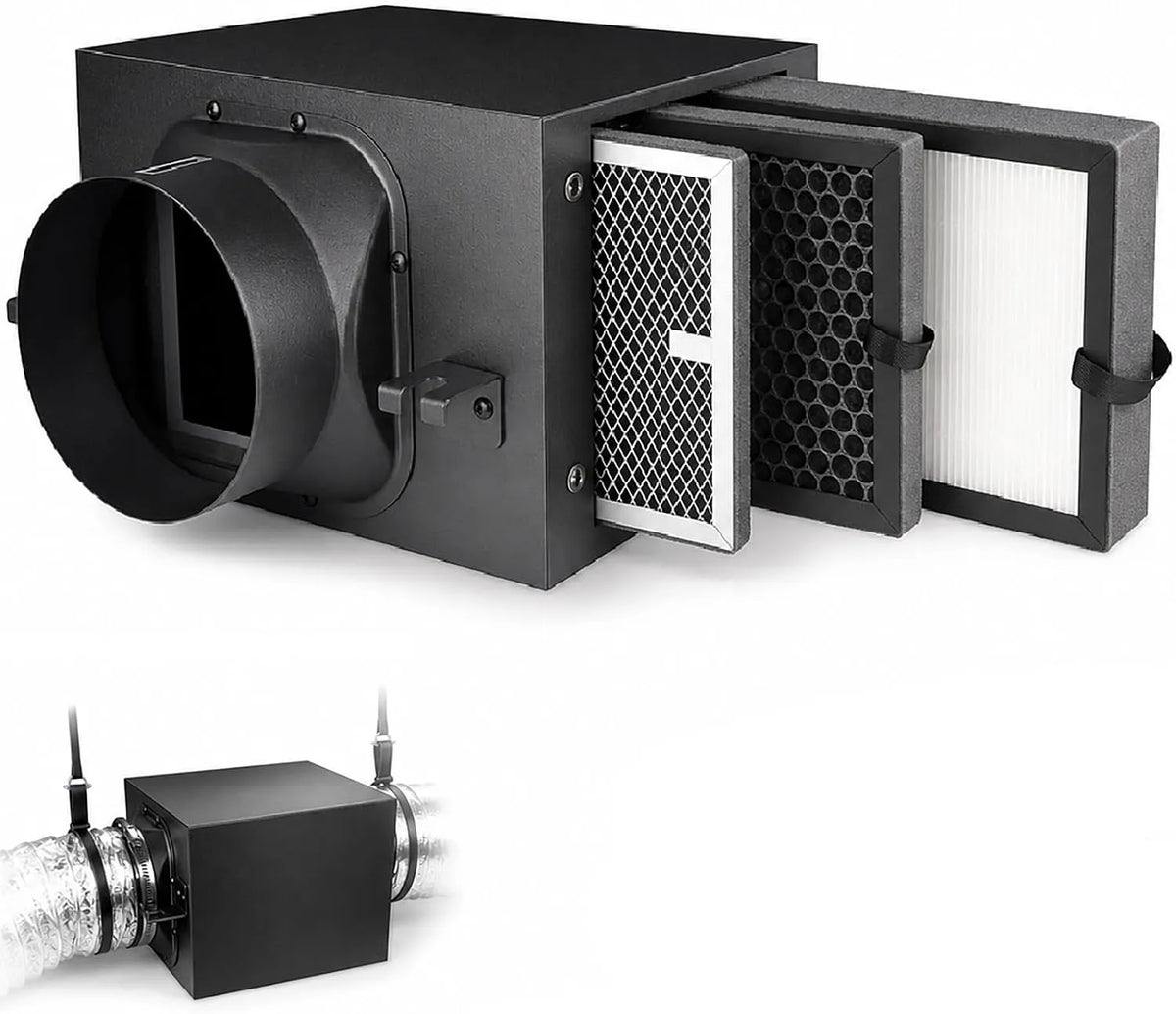 Kanaalfilterbox met 4 Inch, 30 x 20 x 20 cm, HEPA-filter en RVS