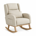 Sillón mecedora de tela beige y madera de roble
