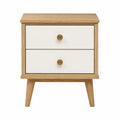 Mesita de noche de madera y MDF con 2 cajones Roble/Blanco
