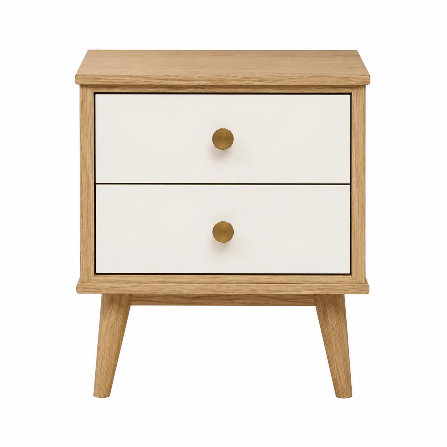Mesita de noche de madera y MDF con 2 cajones Roble/Blanco