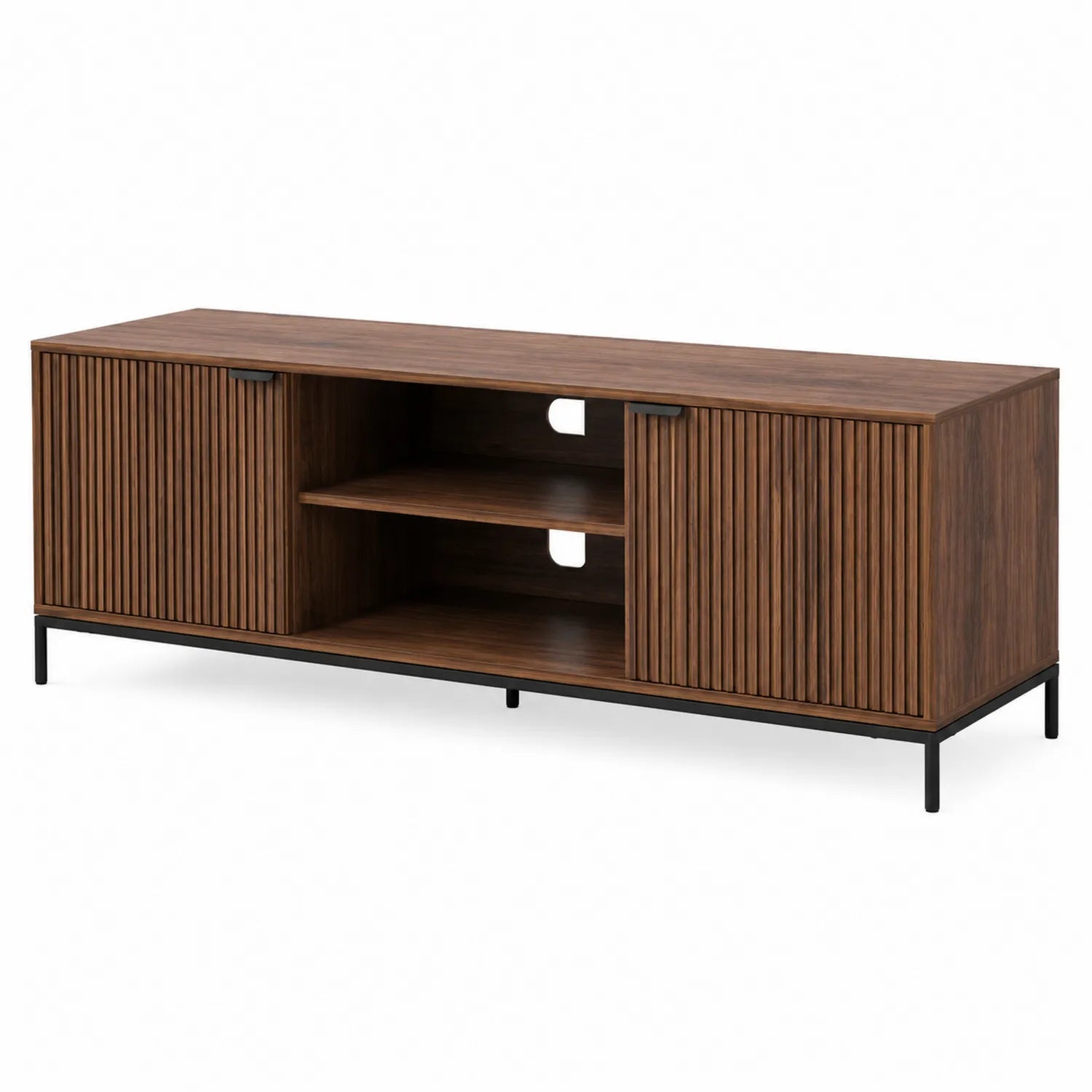 Mueble para TV de madera de nogal con patas de metal