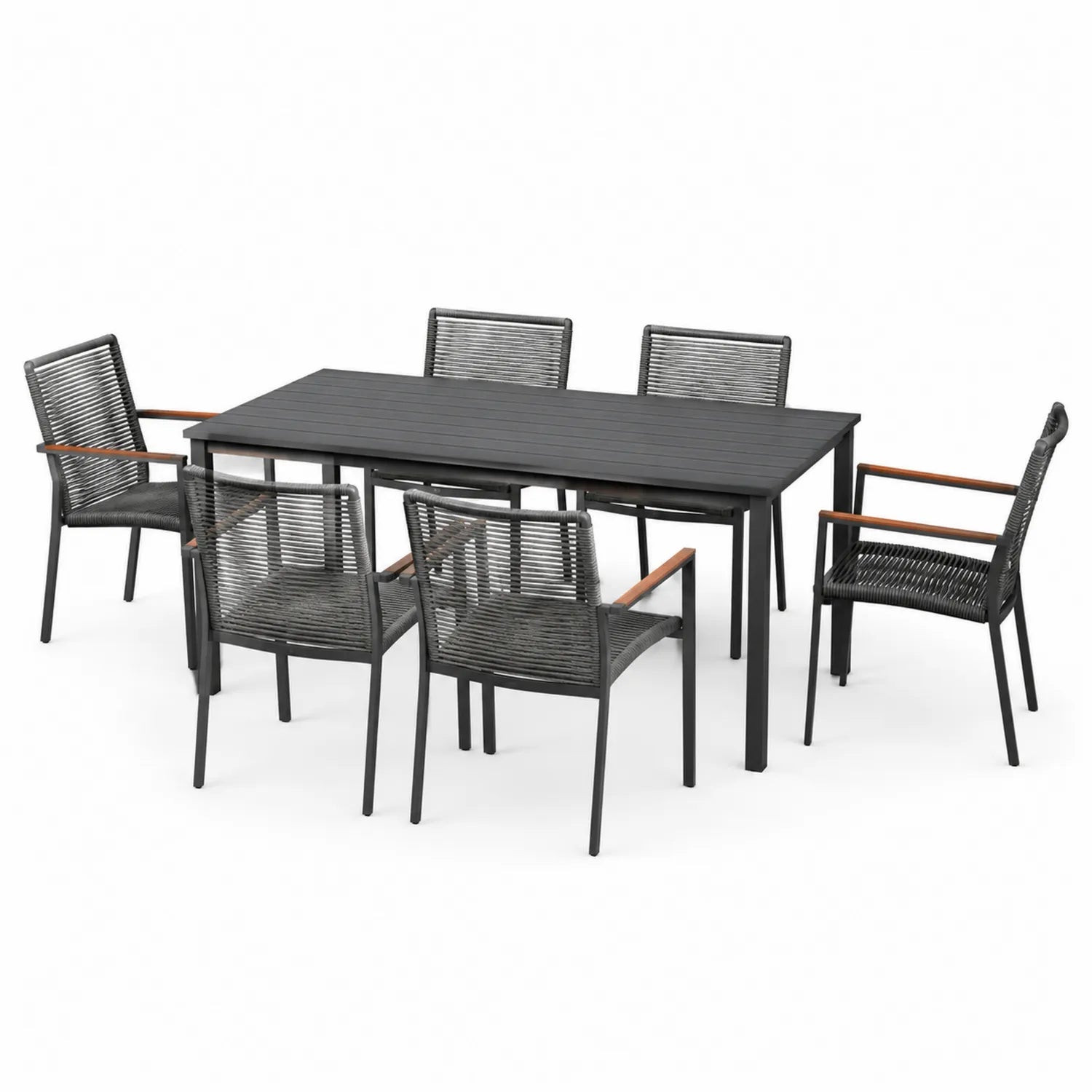 Conjunto de comedor exterior aluminio gris con 6 sillas y mesa