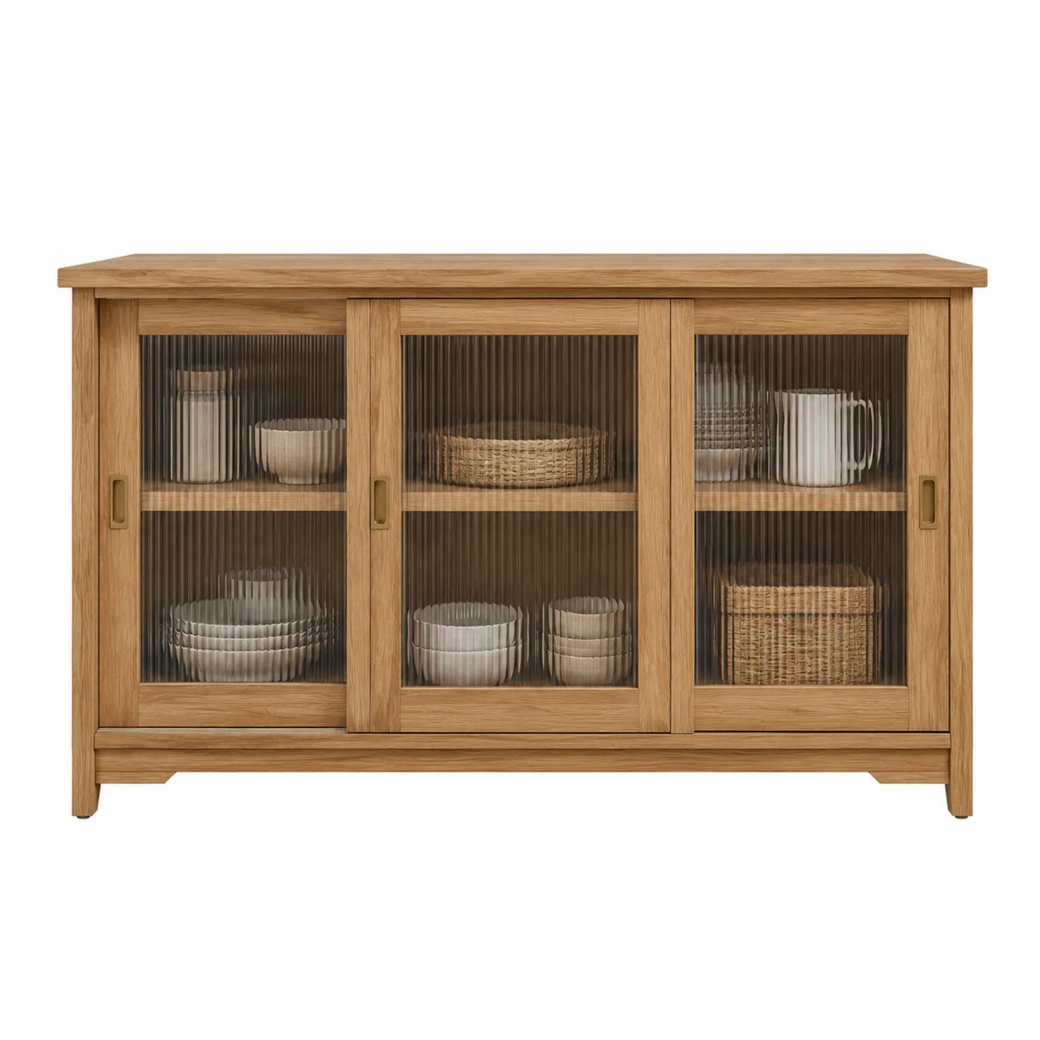 Aparador de Madera de Roble con Puertas de Vidrio Estriado 120x40x80 cm