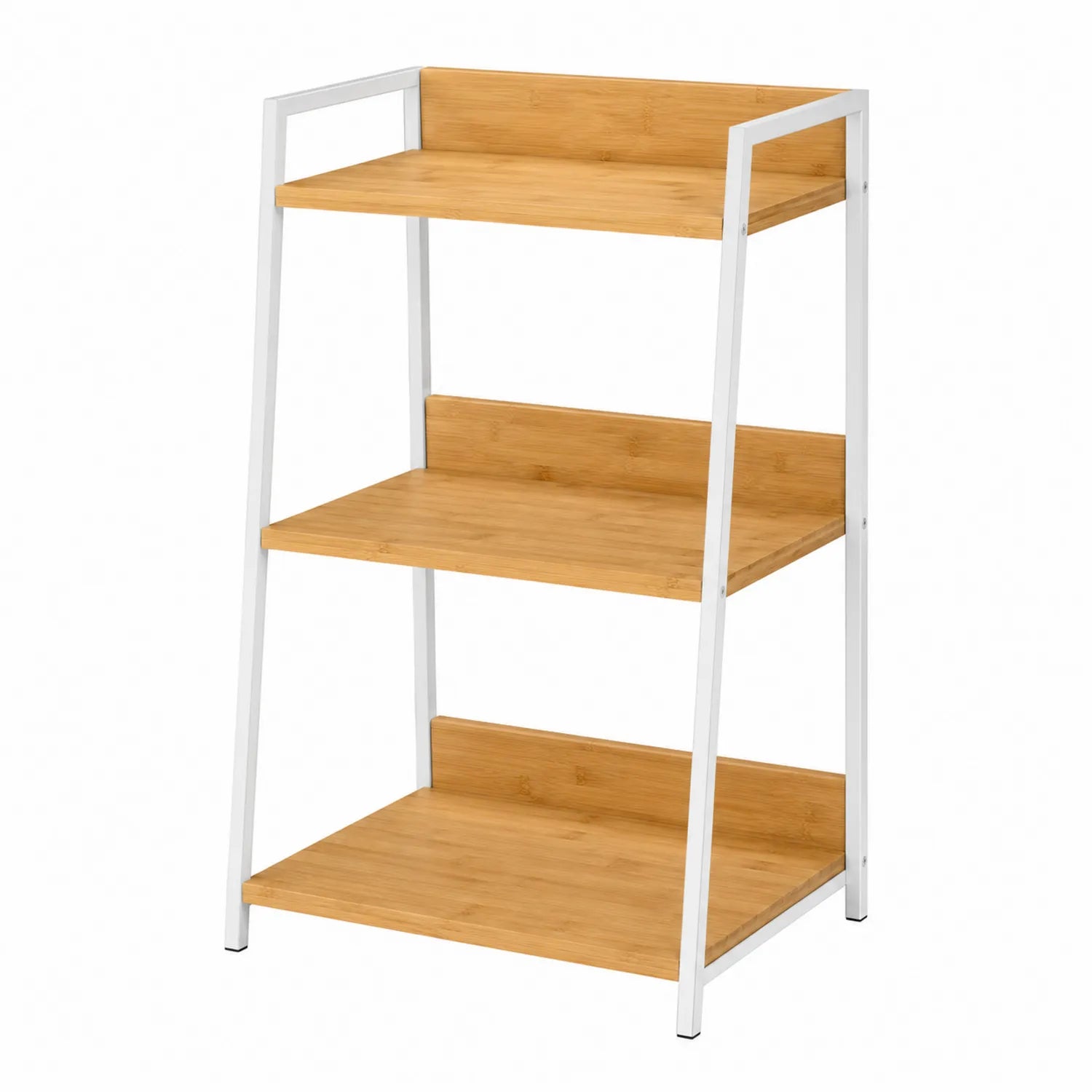 Estantería de bambú y metal blanco de 3 niveles 80 cm