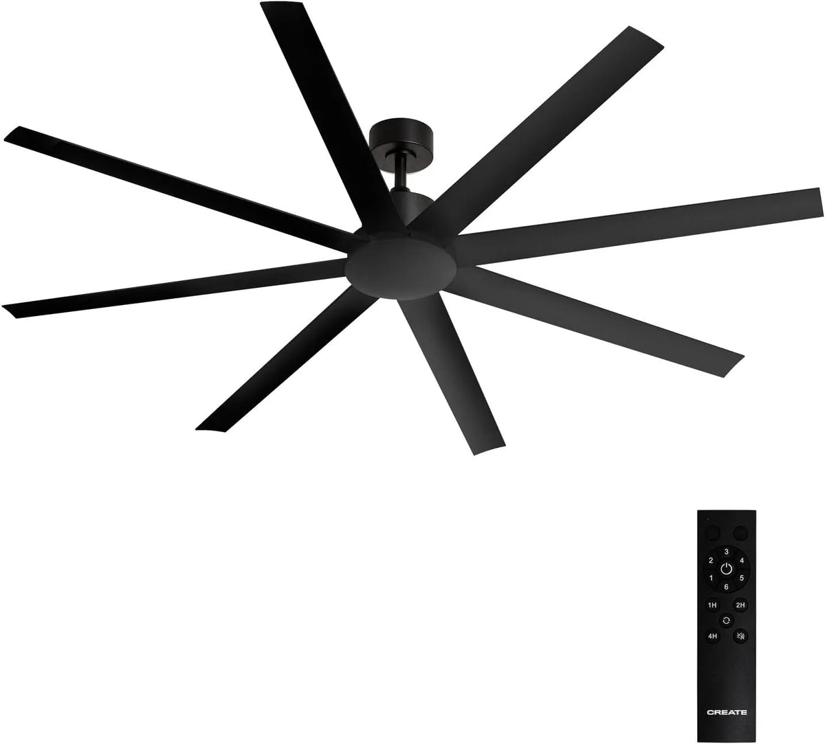 Ventilator, 40 W, 6 snelheden, Ø 183 cm, zwart, met afstandsbediening, geluidsarm, programmeerbaar, zomer-winterfunctie