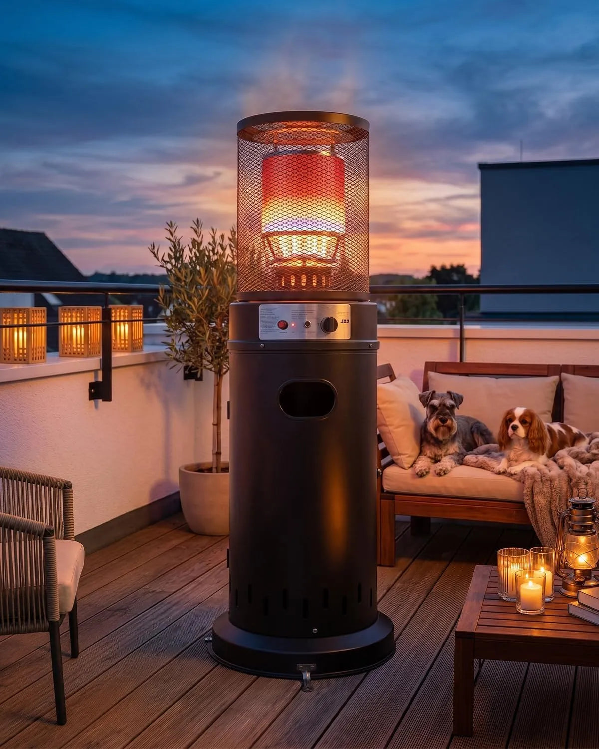 Gaskachel met 13 kW, 46000 BTU, 55 uur en RVS, LPG terrasverwarming met wieltjes