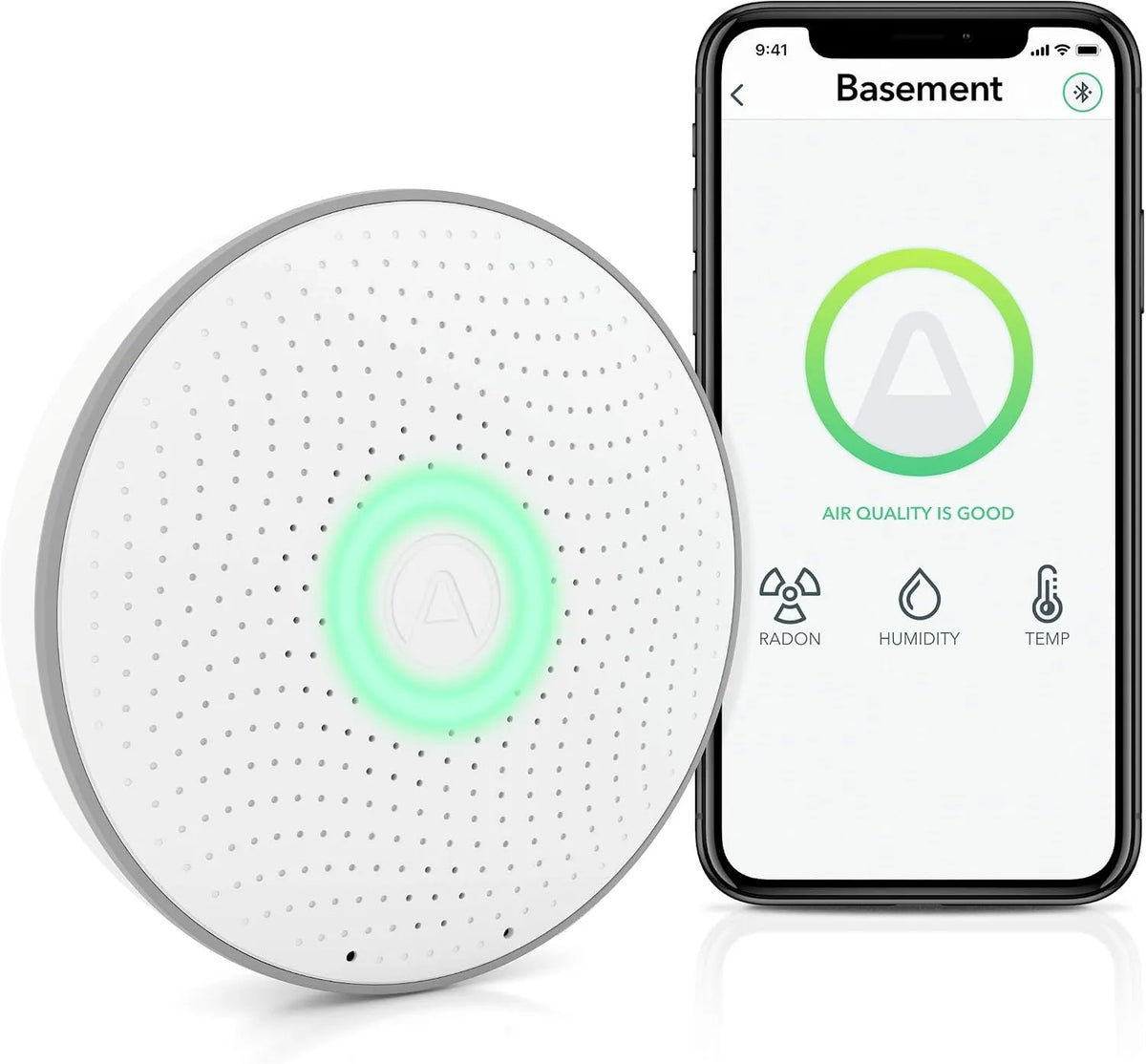 Airthings Radonmeter met nauwkeurig en eenvoudig te gebruiken, Slimme radondetector met vochtigheids- en temperatuurmonitor, zonder kabel