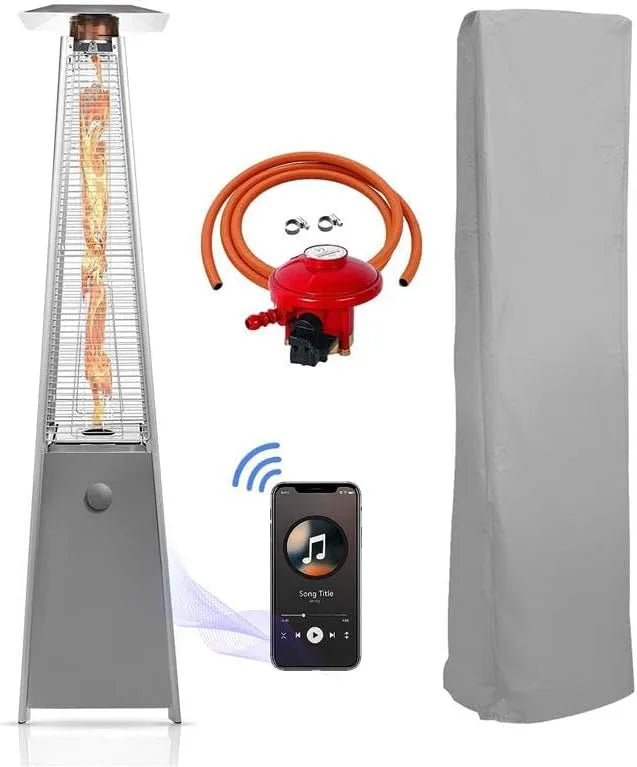 Gaskachel met 13 kW, Bluetooth, RVS, aluminium en zilver